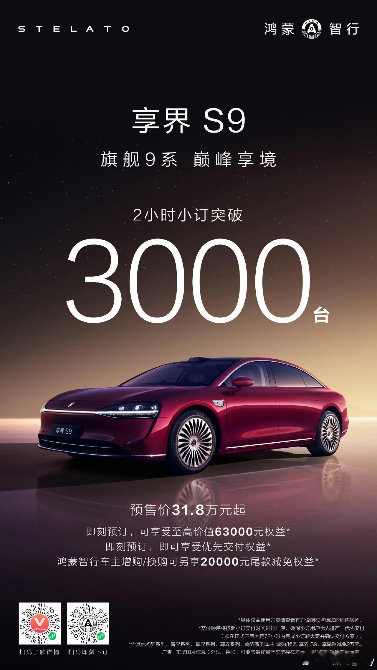 享界新S9，不及预期啊！
还是有点啦！两小时小定才3000？
还不到享界S9T的