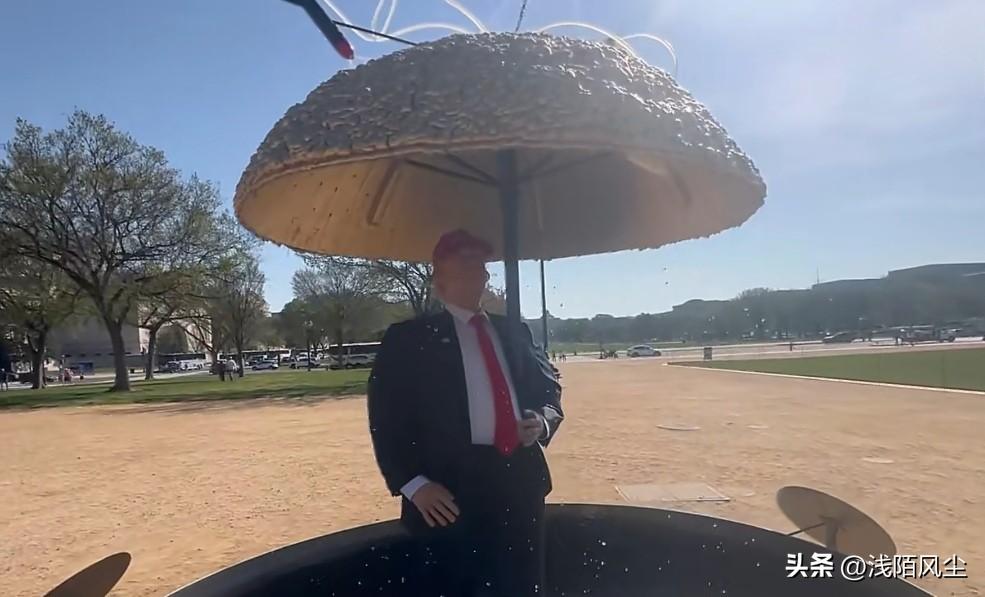 活动人士在美国华盛顿国会大厦前竖起了一座具有讽刺意味的“金顶”纪念雕像，以此批评