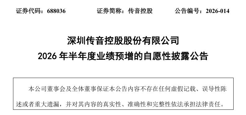传音发布公告，上半年利润增加5.44亿元， 同比增长44.82%，原因是手机涨价