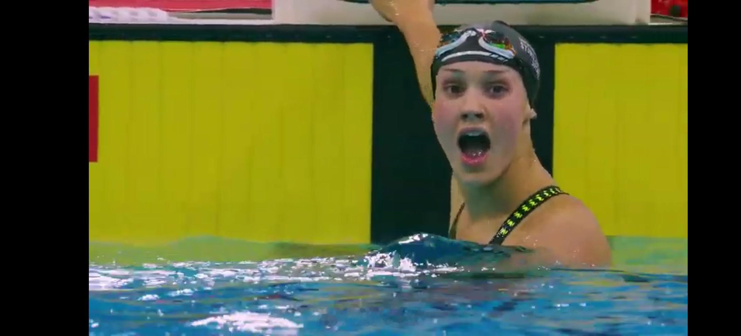 英国游泳锦标赛 女100蛙决赛Angharad Evans 1:04.96 NR