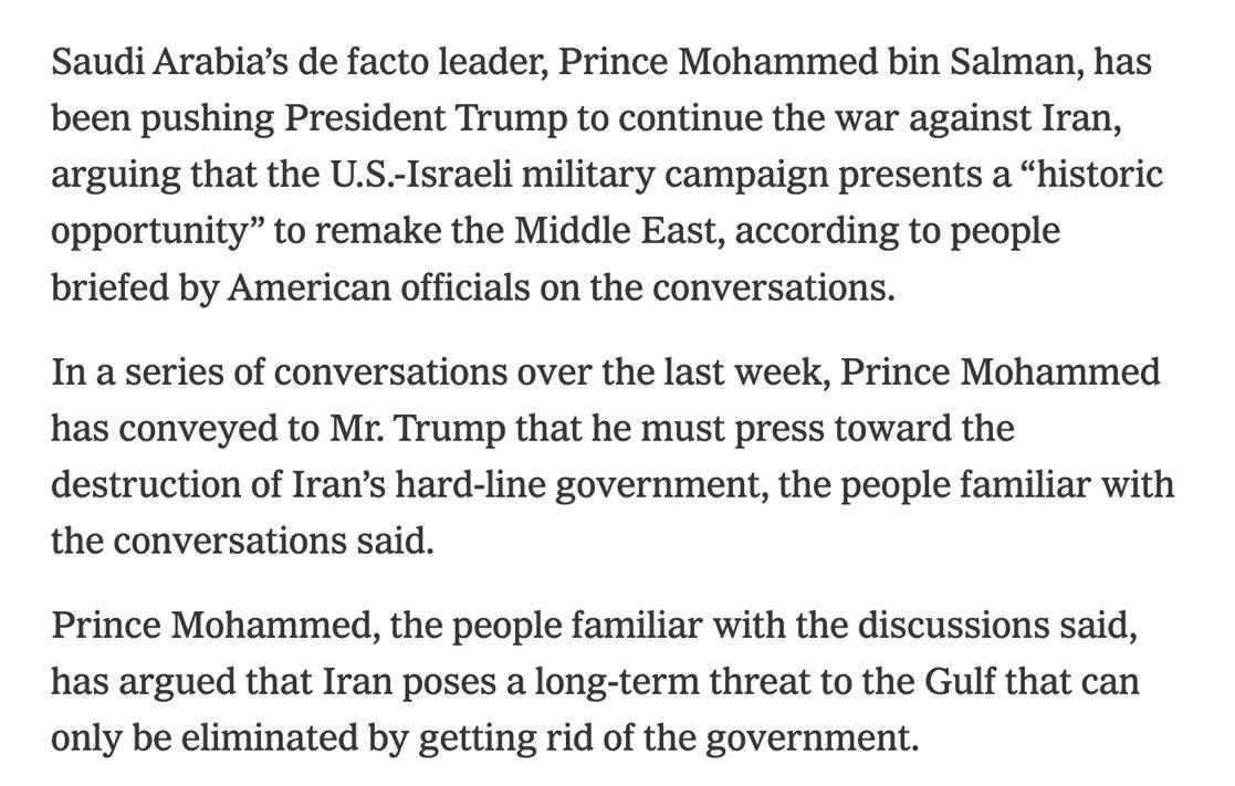 新闻快讯——【沙特王储呼吁特朗普持续对伊作战】
据当地日期3月23日，《纽约时报