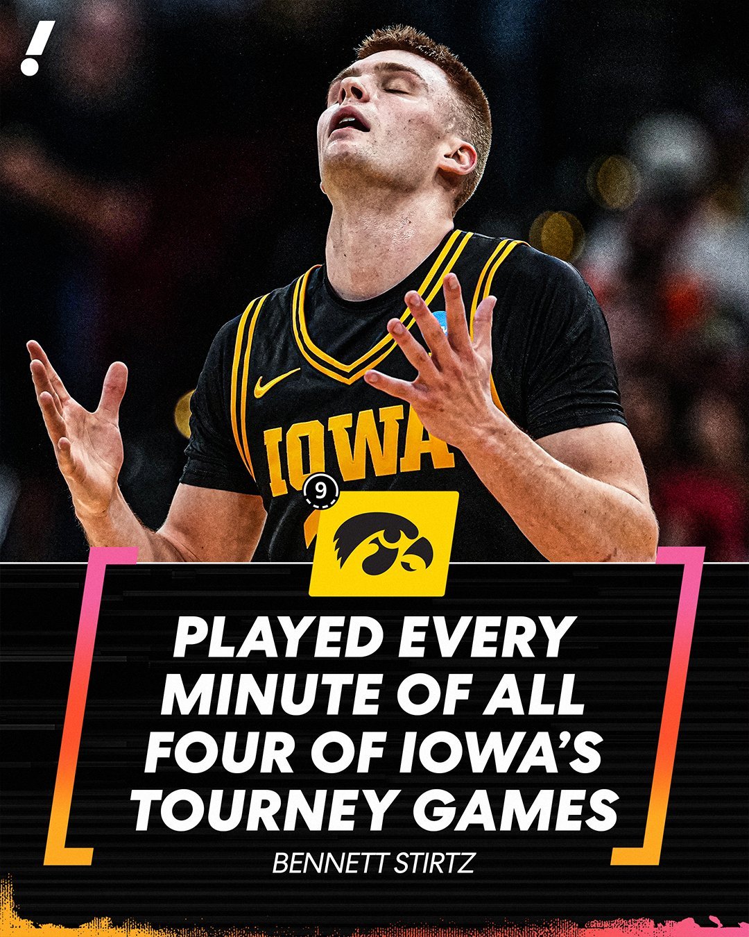 在NCAA疯狂三月的四场比赛中，后卫本内特·斯特尔茨打满全部比赛，没有休息过一分