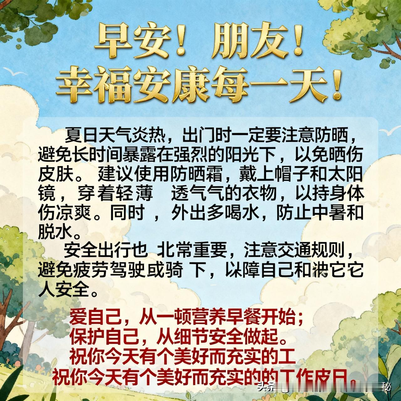 早安。早安！新的一天开始了，别忘了给自己加满能量。早餐是一天中最重要的一餐，能够
