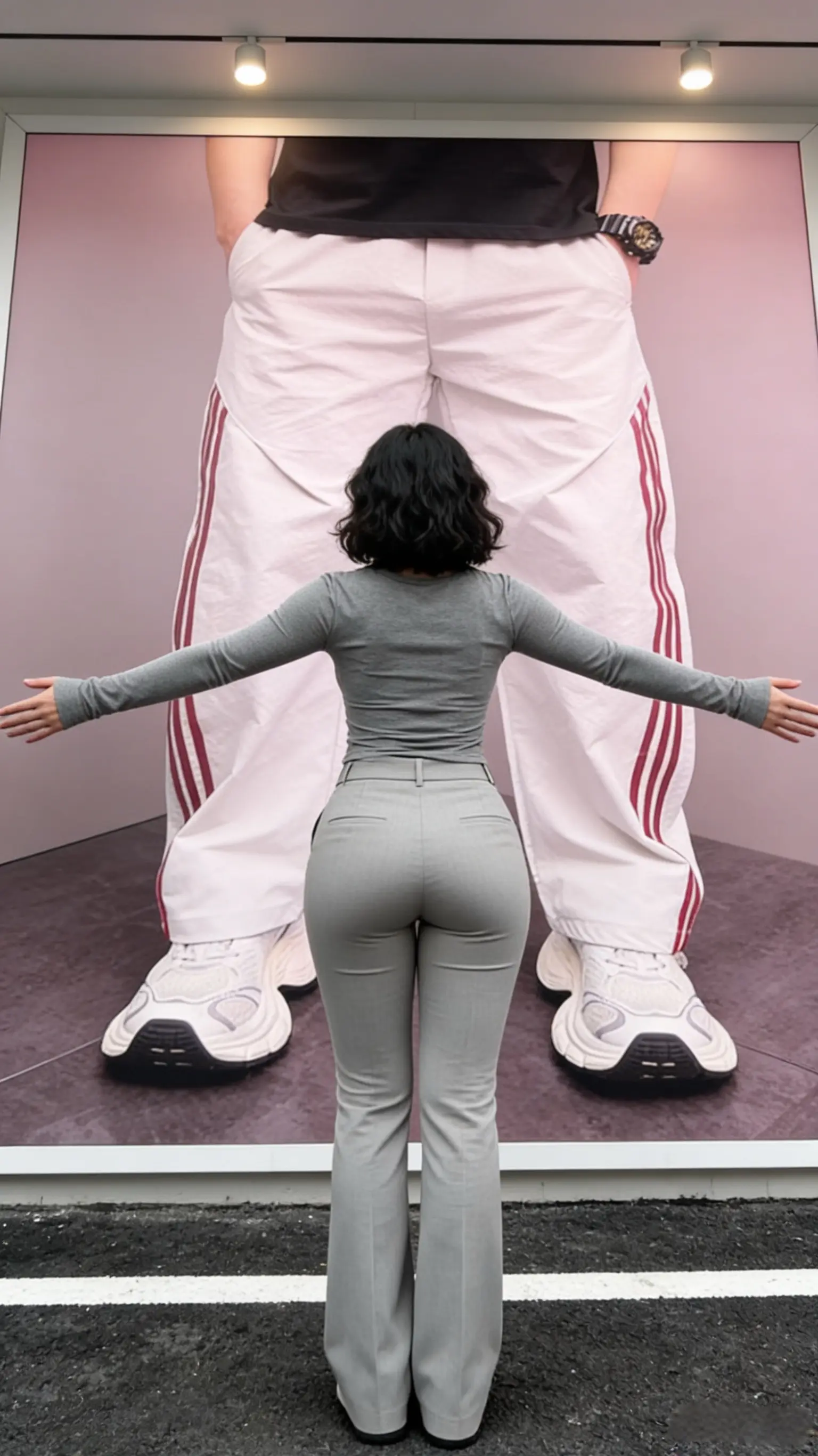 2026夏季新款运动条纹拼接休闲裤男士宽松阔腿裤黑色直筒长裤潮牌    ✓