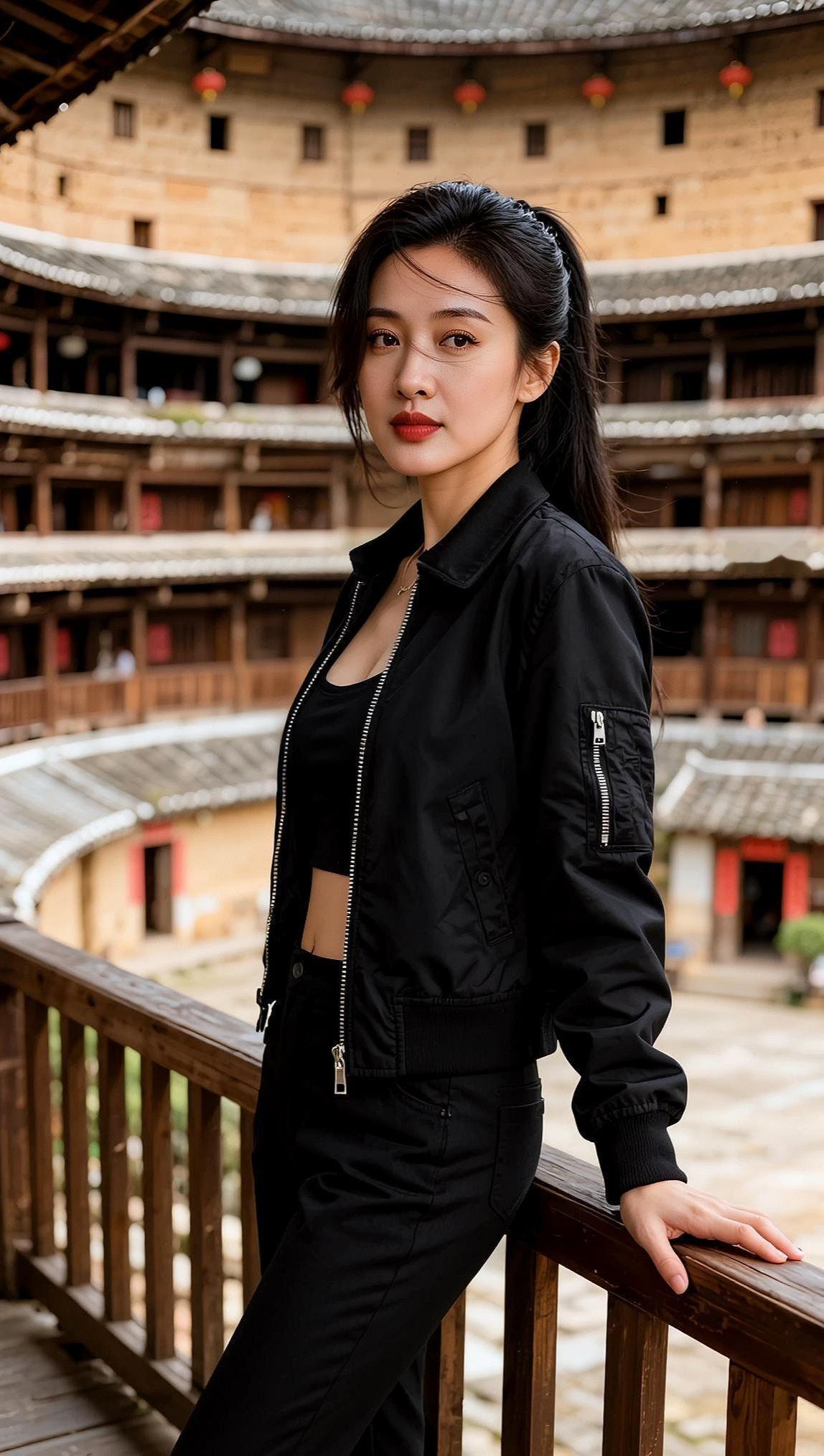 AI土楼酷飒照 抖音ai创作 穿搭 热门 摄影