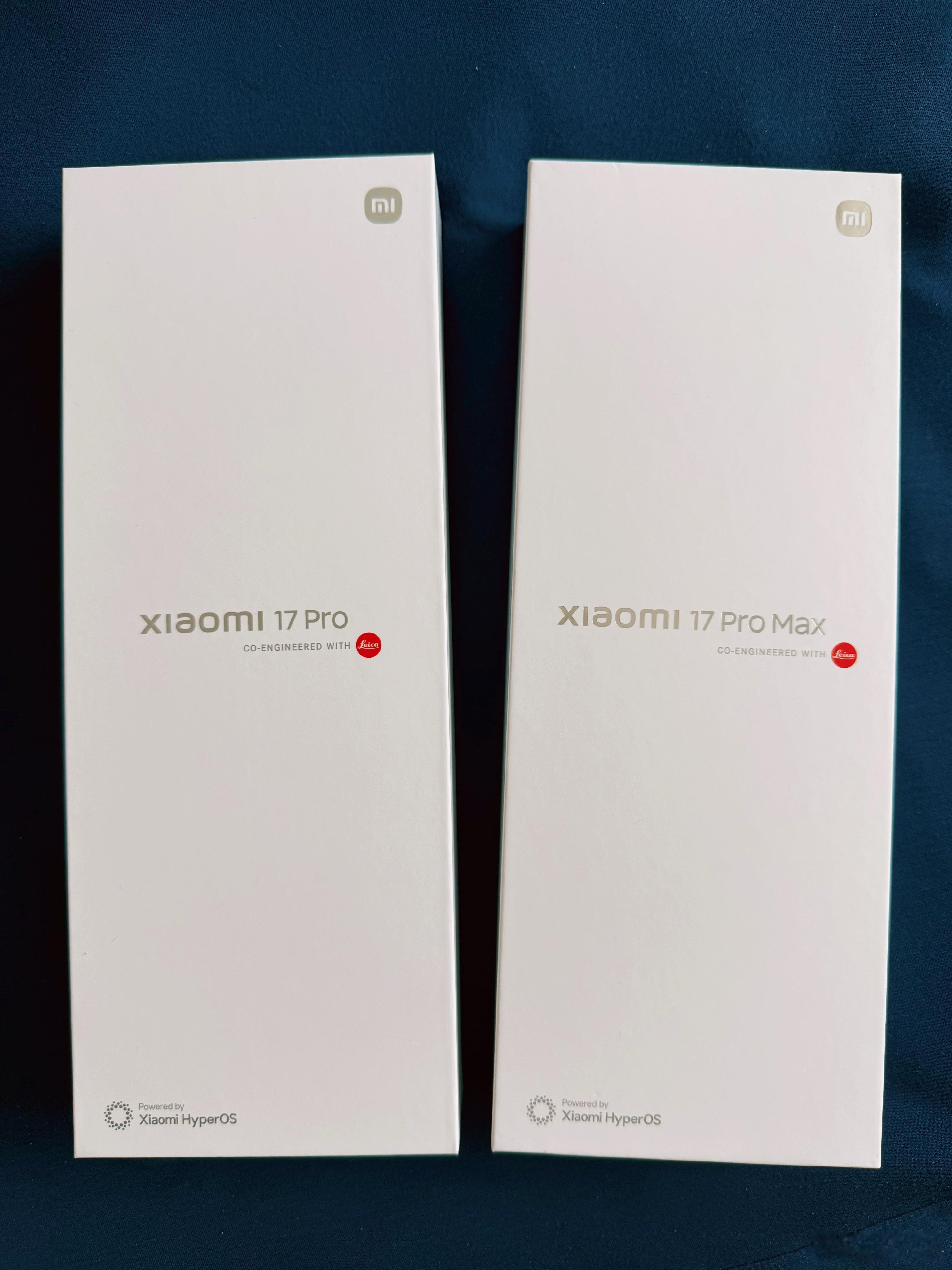 一台黑色小米17Pro，一台紫色小米17ProMax，全部16+1T顶配，使用时