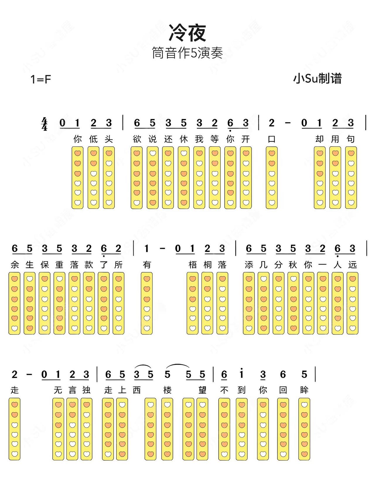 《冷夜》笛子洞洞谱。音乐 笛子 乐器演奏 简谱