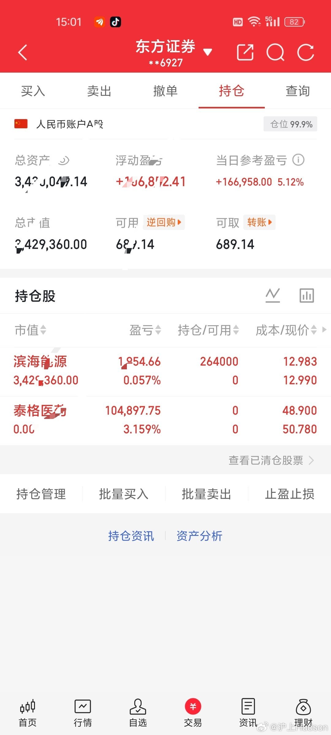 A股指数全线翻红今日卖出：泰格医药（3零零347）今日买入：滨海能源（零零零69