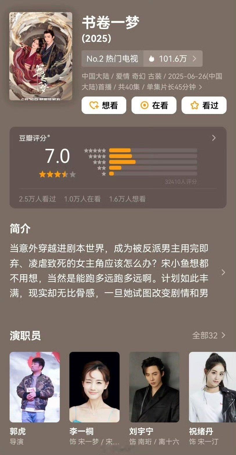 书卷一梦豆瓣7分书卷一梦豆瓣开分7.0书卷一梦开分啦！豆瓣7.0符合你的预期吗？