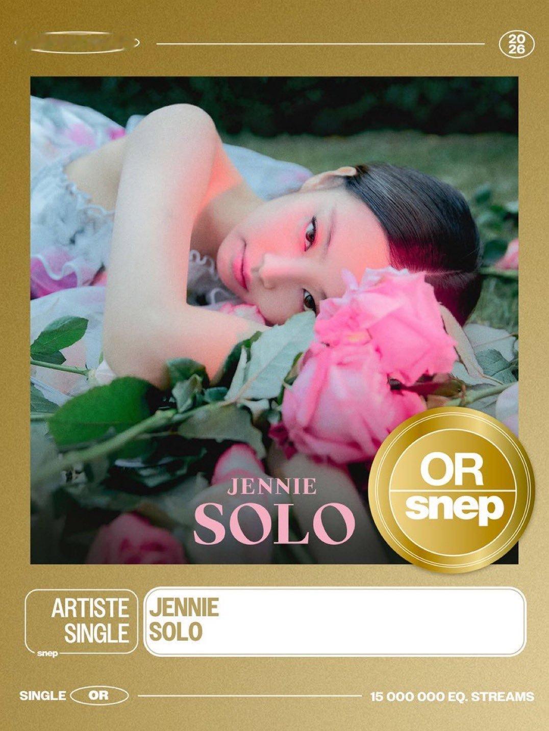 JENNIE 金珍妮的首支单曲SOLO现已在法国获得金牌认证❗️JENNIE 金