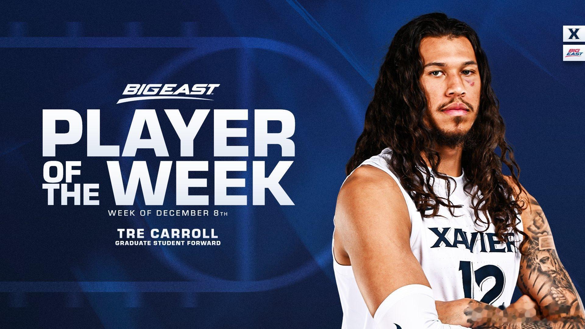 Big East联盟第5周表现奖（2025-2026赛季）。 最佳球员：Tre 