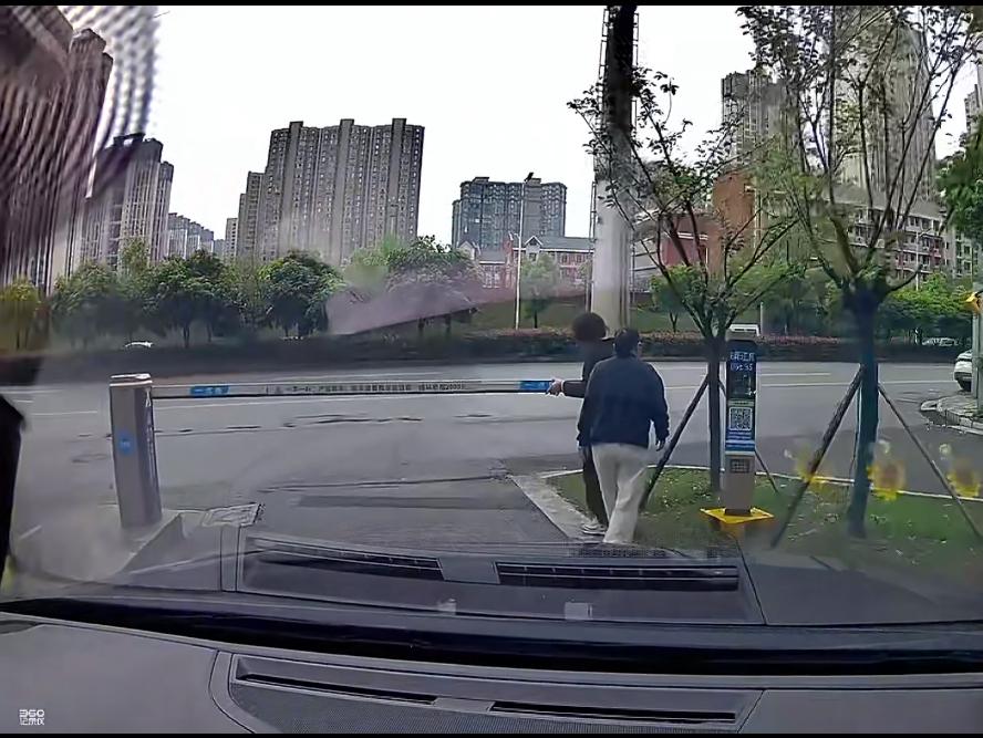 两女子从车辆出口通行，恰好一辆车经过抬杆砸掉了其中一个女子几颗牙，就是这么巧，事