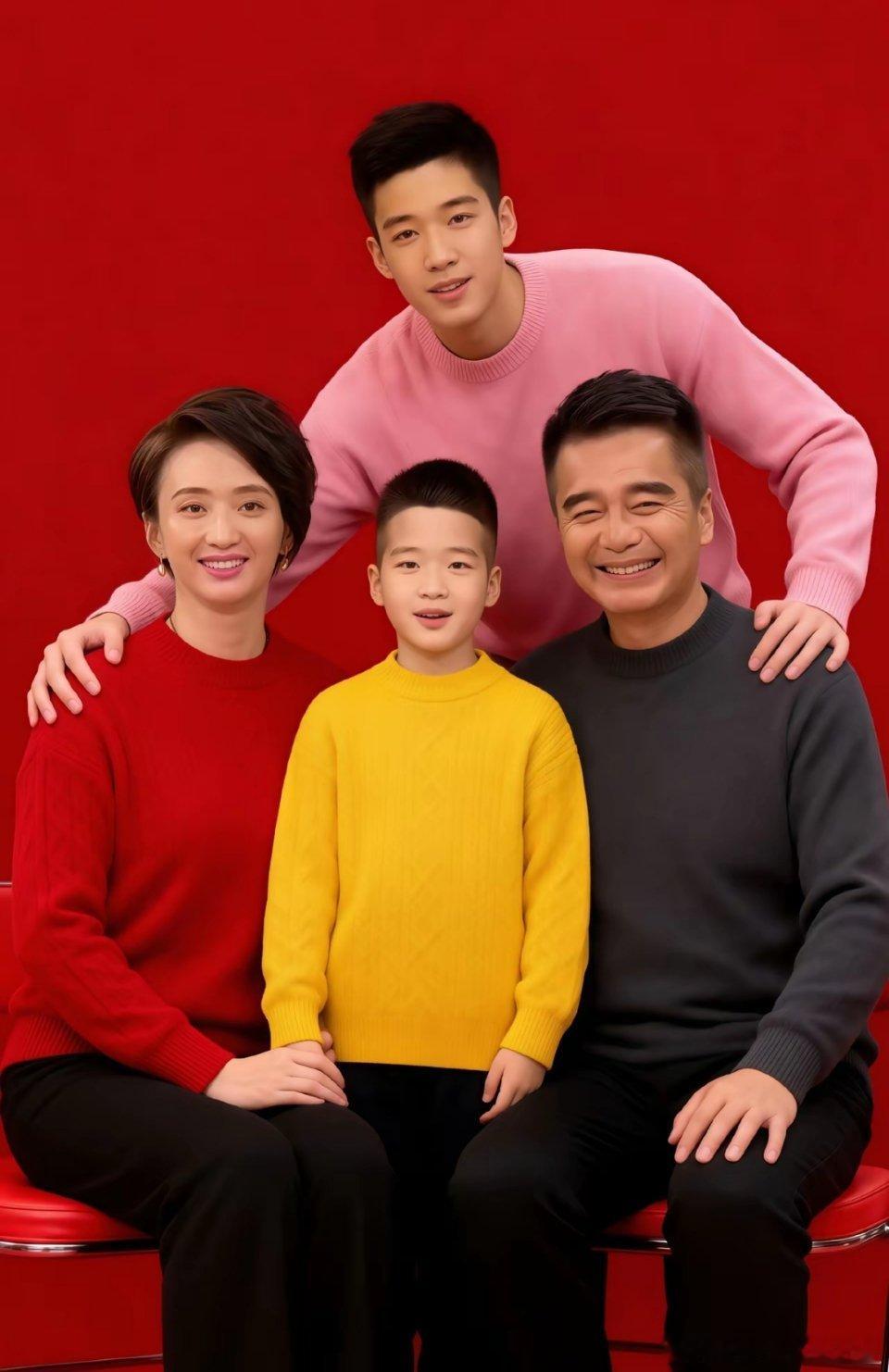 许亚军和现任老婆张澍和他们的亲儿子，还有何晴的儿子许何，何晴去世后，这就是完美的