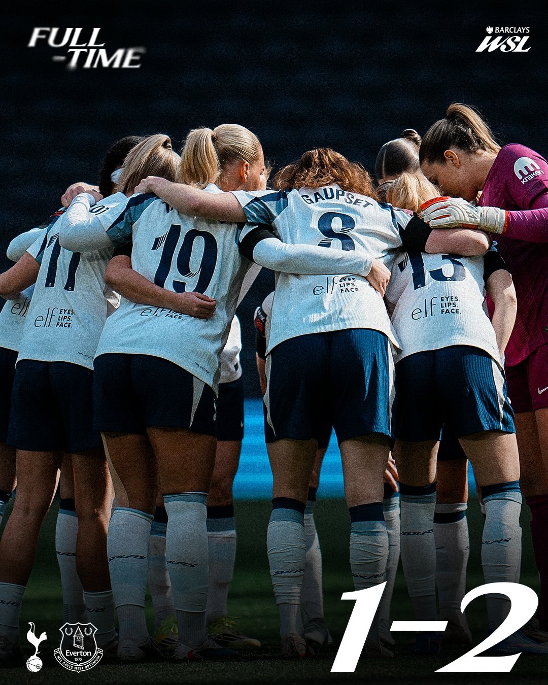 热刺女足主场1-2不敌埃弗顿，本赛季女队在托特纳姆热刺大球场进行的比赛皆以失败告