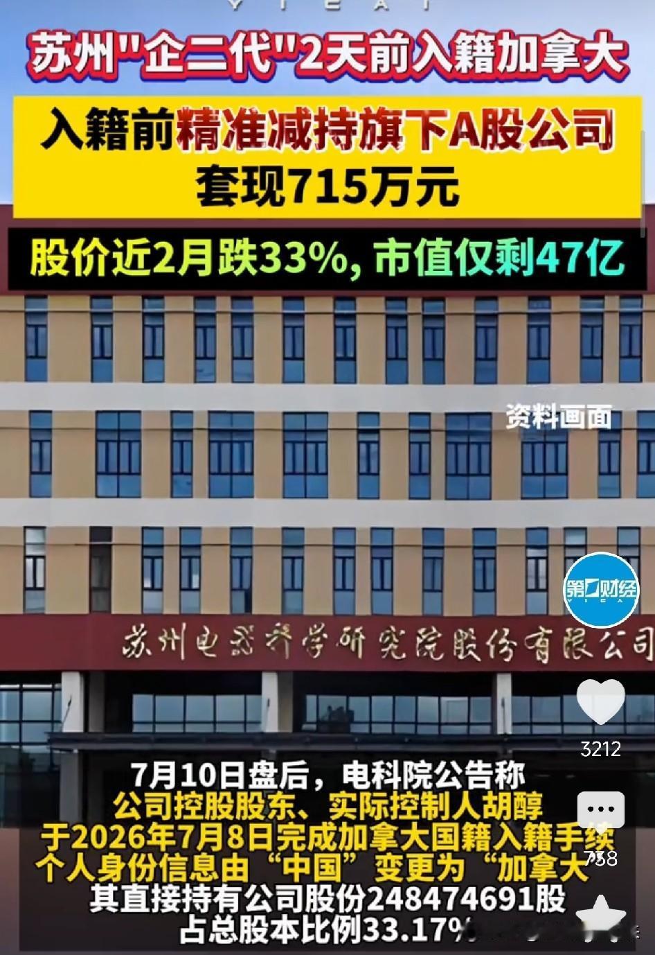 太巧了！A股董事长4月到7月减持套现715万，减持结束日完成加拿大入籍，实控人变