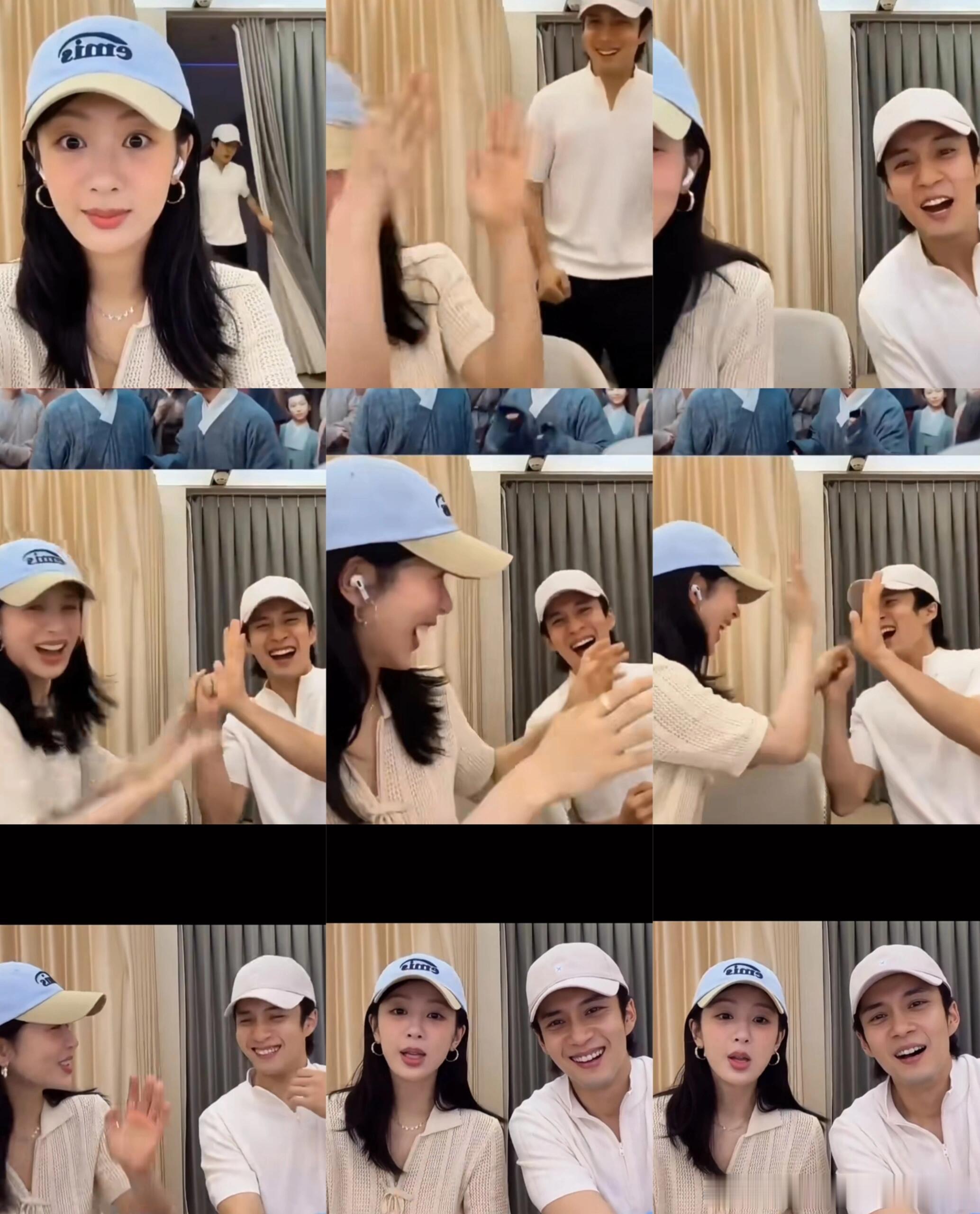 杨紫直播家业主演直播好欢乐，直播了一会儿突然坐一起了笑发财，最近在追家业，剧很正