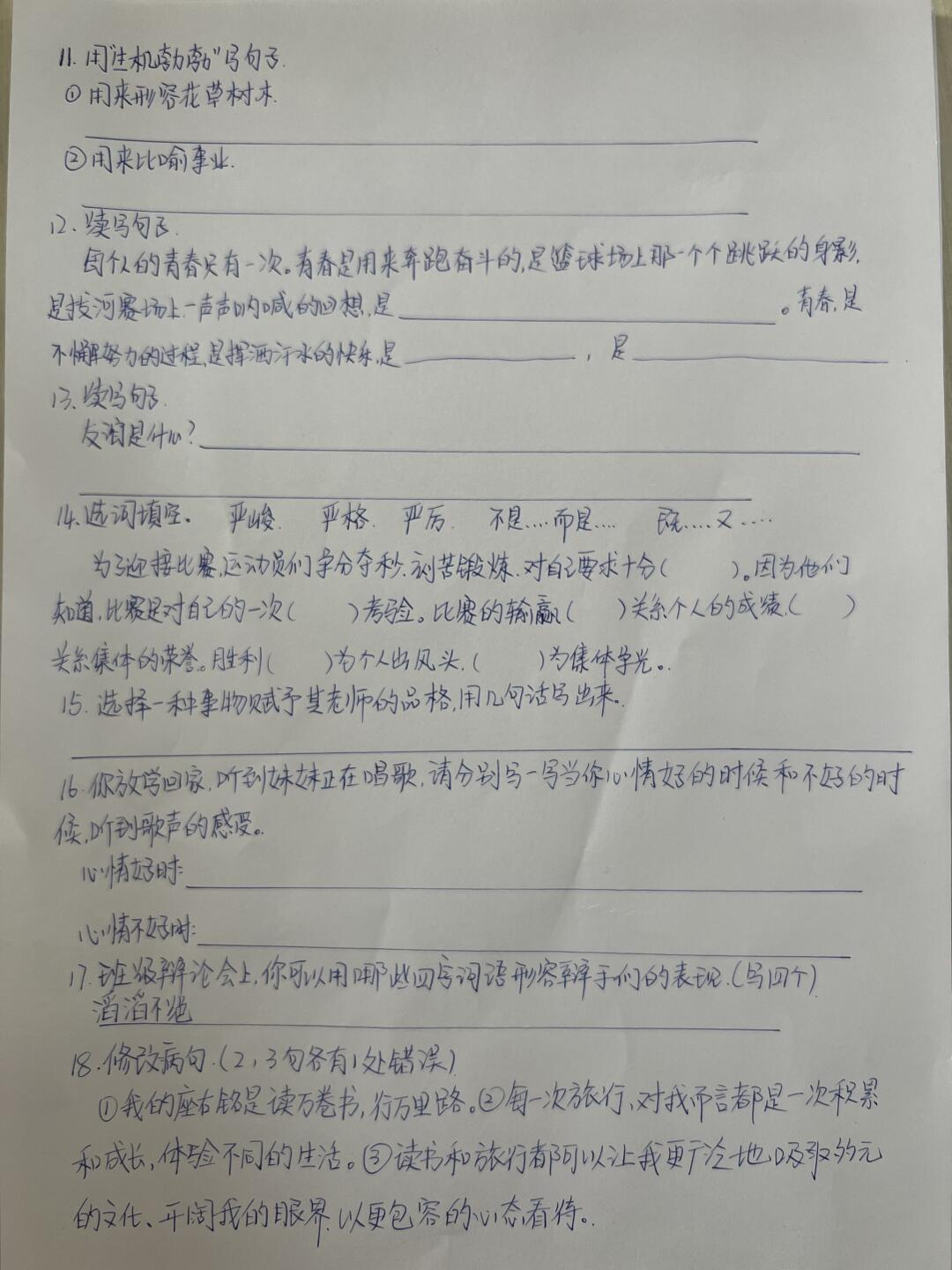 六年级下册语文句子练习