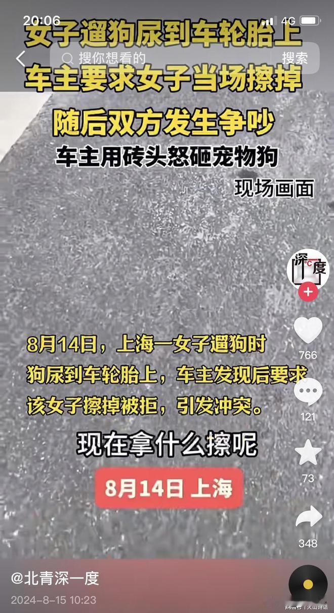 悲催了！上海女子遛狗，小狗尿车胎后遭车主怒砸，女子反遭众怒！上海的一个小区里，一