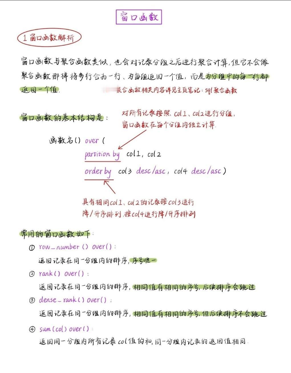 sql窗口函数SQL函数 sql教程 sql知识点 SQL教学 sql练习题 s