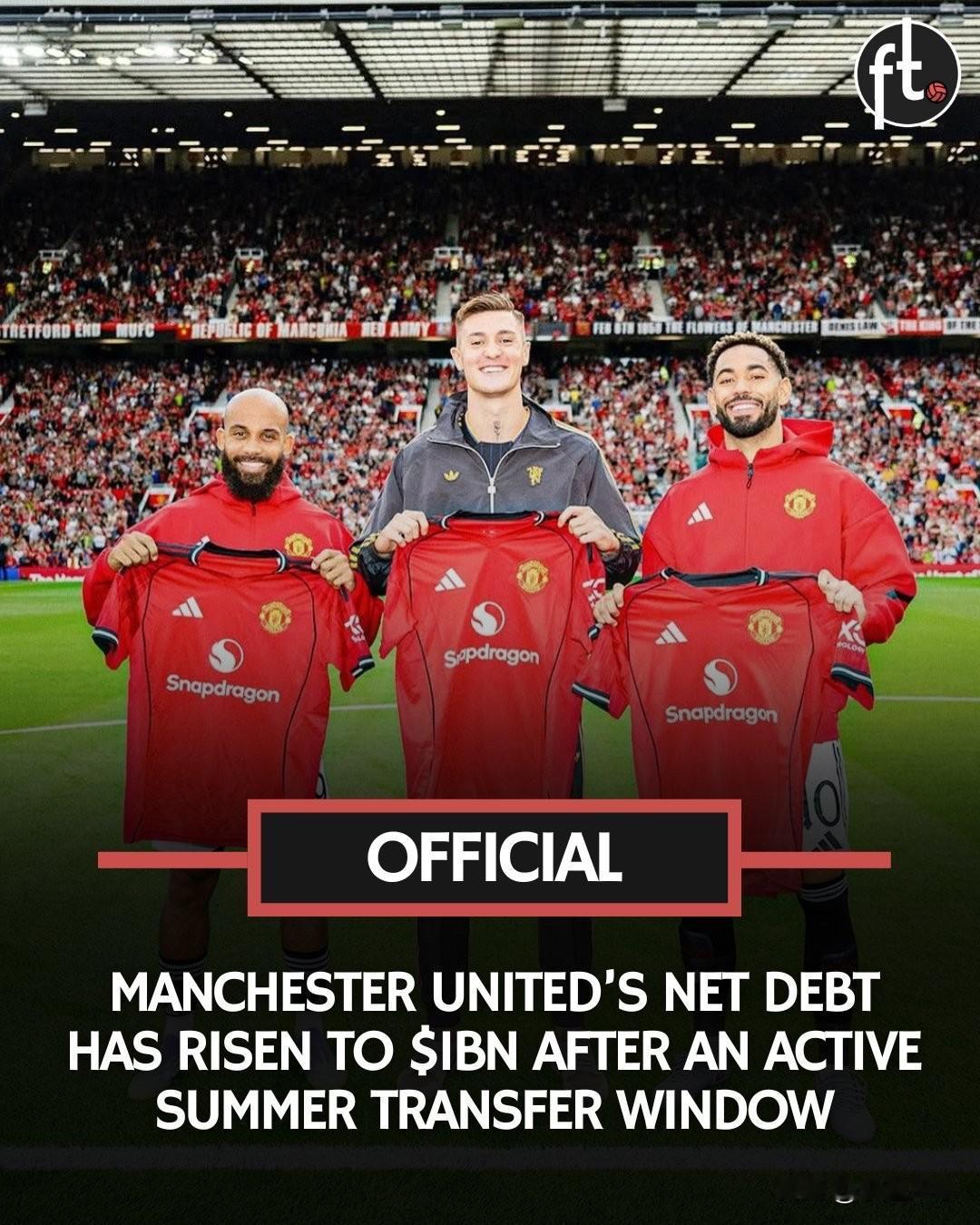 官方消息：曼联净债务首次突破10亿美元大关，主要因夏季引援资金进行借款：
舍什科