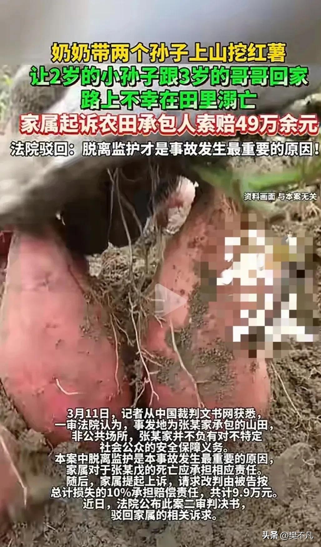 河南某地，56岁的吴某带着两个小孙子去地里挖红薯。

大的3岁多，小的2岁多。