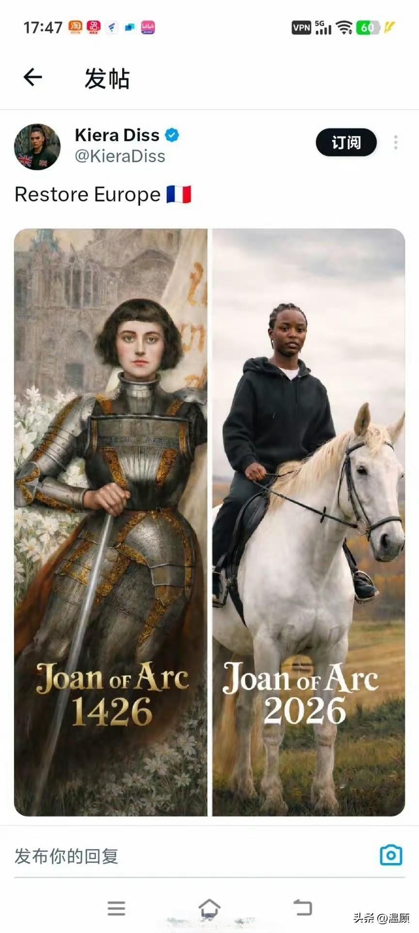 2026年，英国将启用黑人女演员曼迪帕·卡巴纳饰演法国女战士圣女贞德。
​故事讲