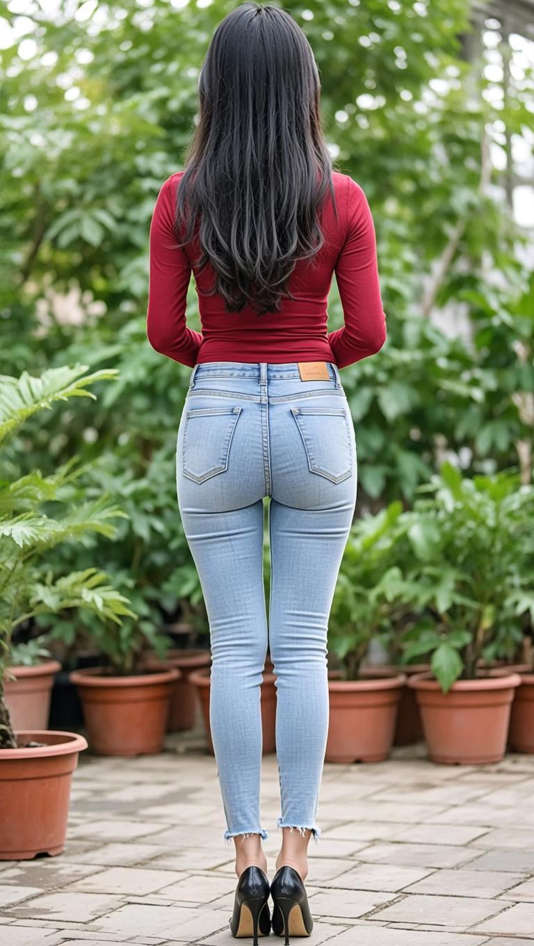 圆润饱满 紧身牛仔裤 背影女孩 翘臀美臀 这样的身材打几分