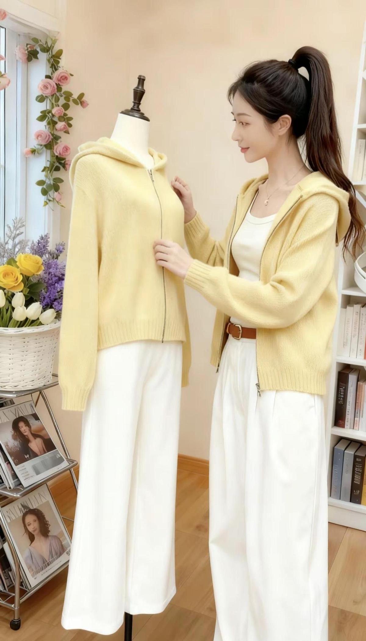 奶黄开衫一上身，人像被阳光泡过。
不靠logo撑场面，靠的是温柔不吵人。
通勤穿