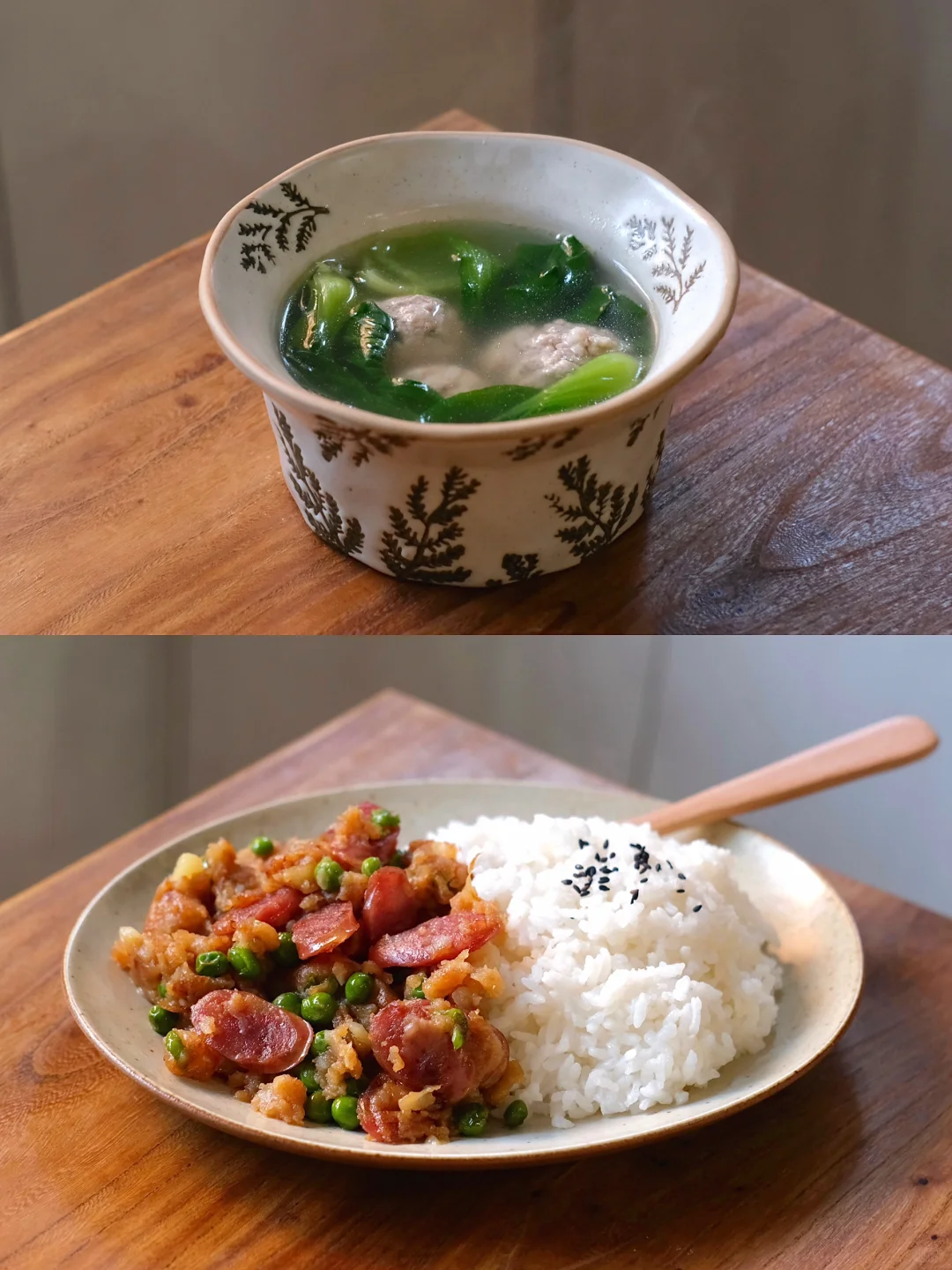 301天｜简单吃点 土豆泥拌饭 青菜肉丸汤