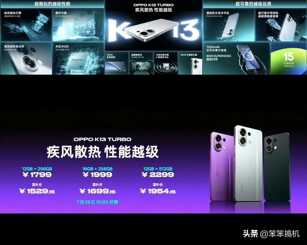 上一代OPPO K13 Turbo系列的起售价是1799元和1999元，看下午的