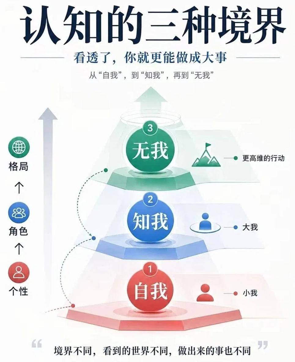 境界不同，看到的世界不同，
做出来的事，也完全不同。
自我的人，活在反应里
知我