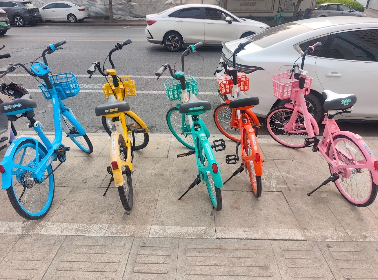 什么时候共享单车都这么五颜六色的，还怪好看的 ​​​