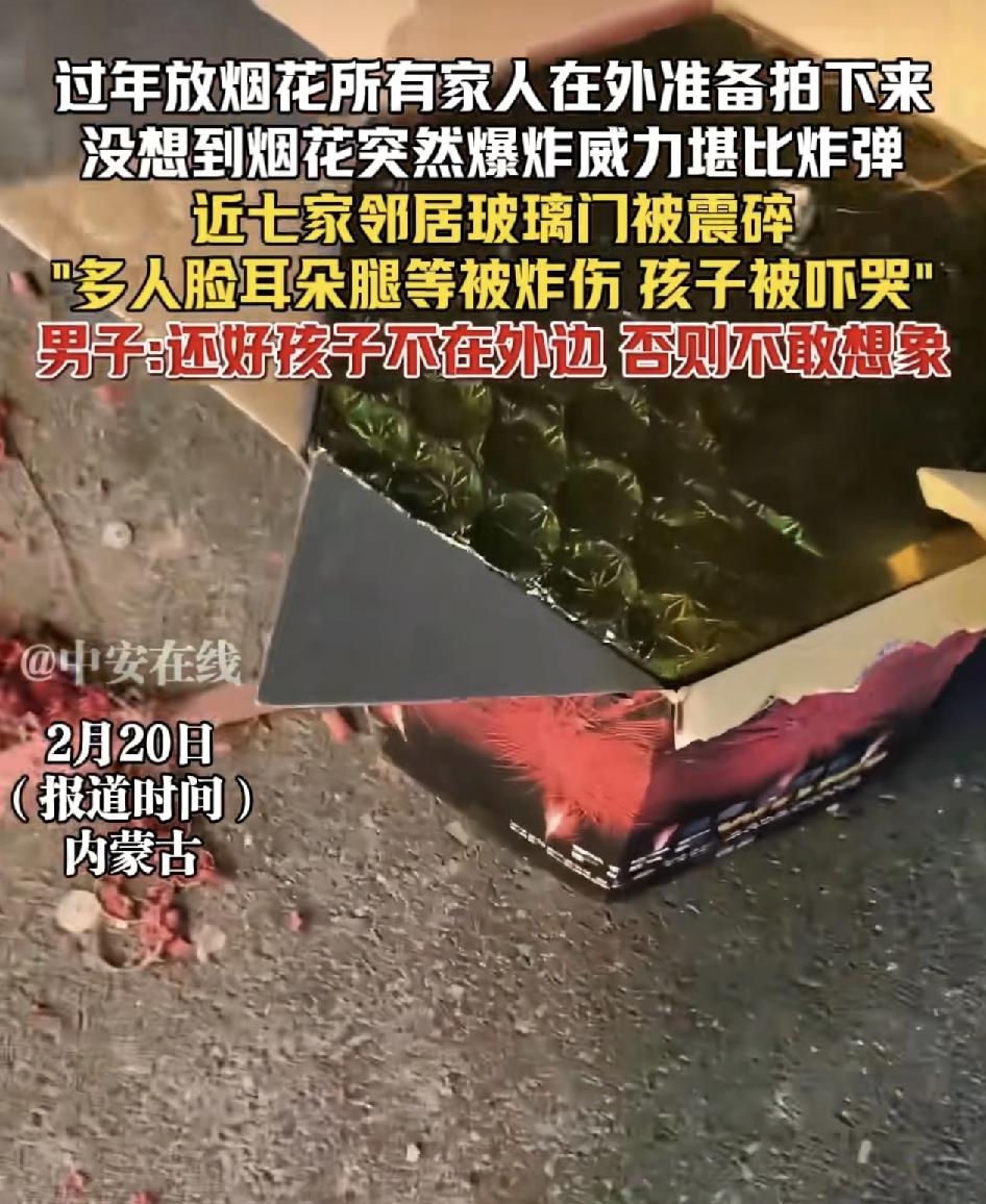 内蒙古有网友称新年在家门口放烟花，当全家人都拿着手机准备记录美好瞬间时，烟花突然