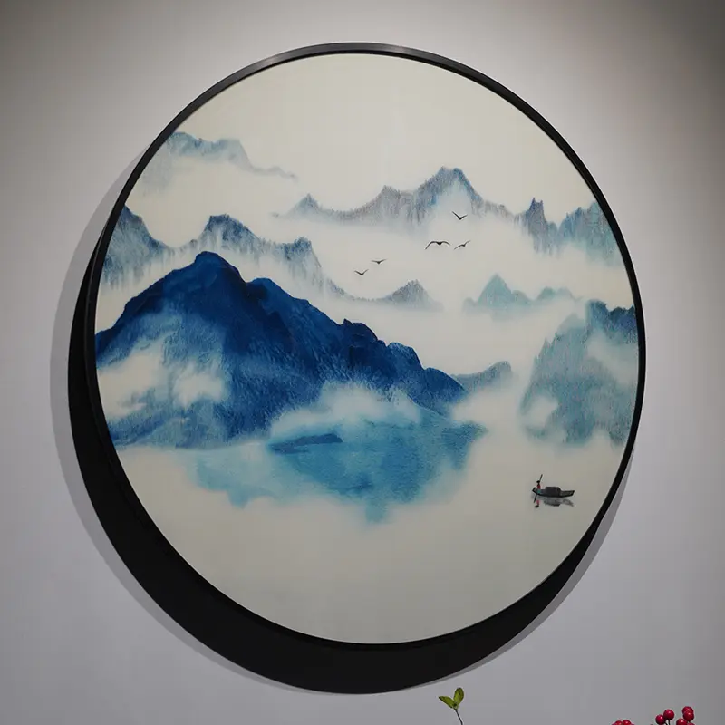 丝绣青峰浮云海，一叶轻舟渡烟川 柔丝织烟岚青山，孤舟渡云水，山水藏韵...