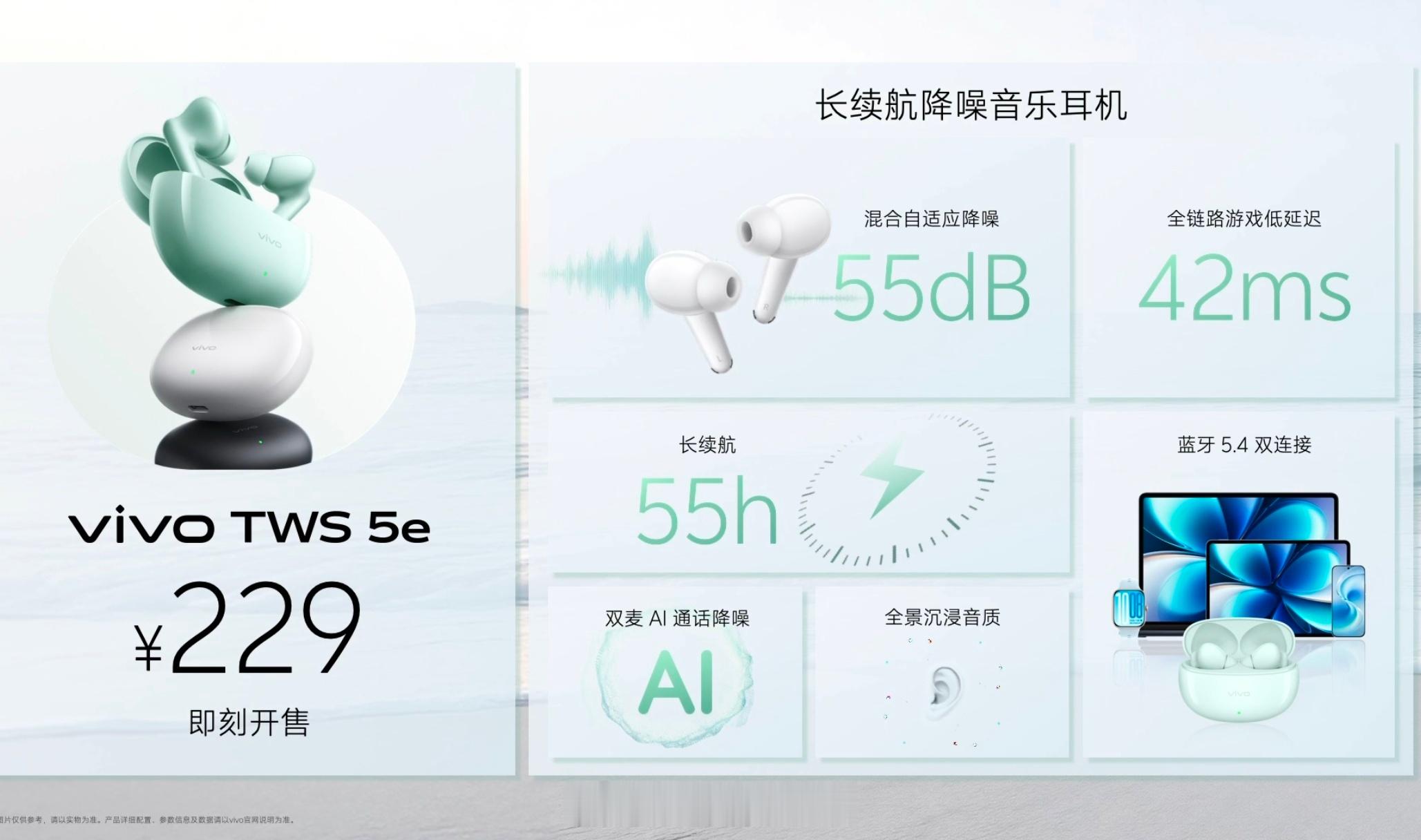 vivo发布会还有几款穿戴产品首款头戴降噪耳机：499TWS 5e：229Wat