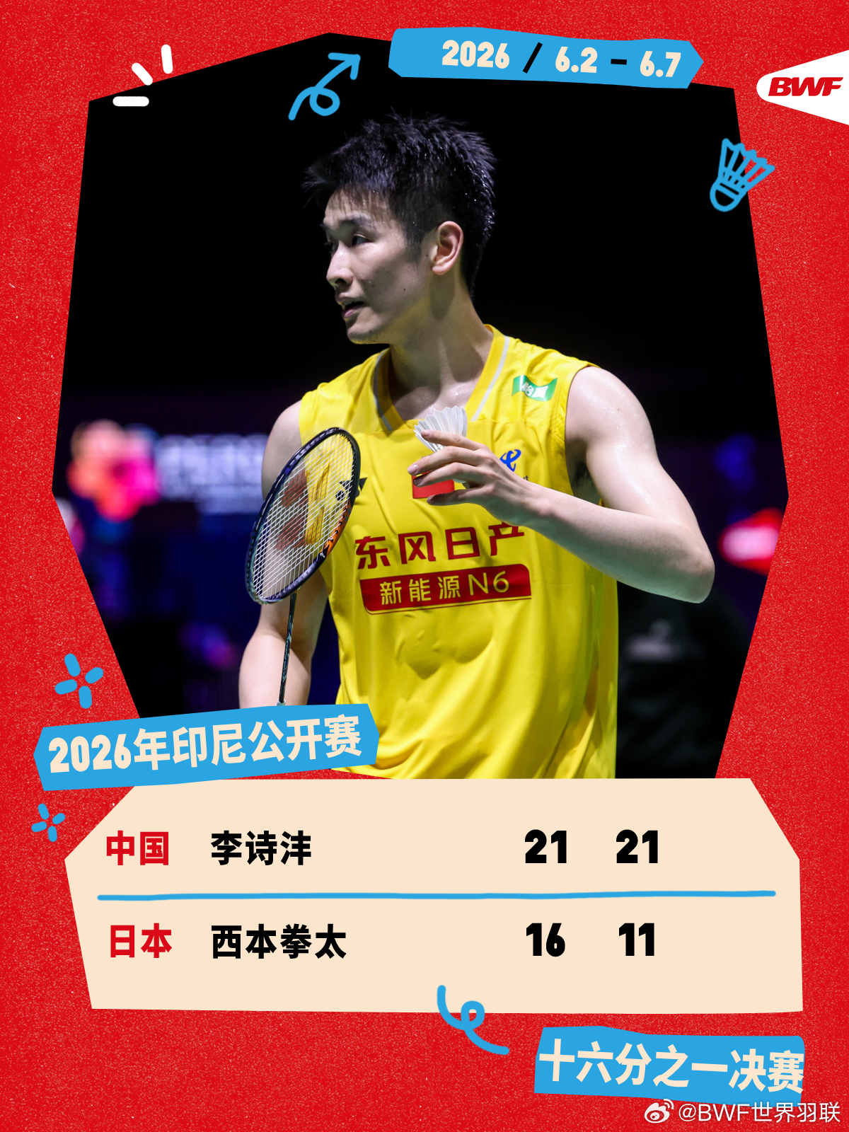 2026年印尼羽毛球公开赛 首日赛况🔥李诗沣2-0西本拳太李诗沣直落两局战胜西