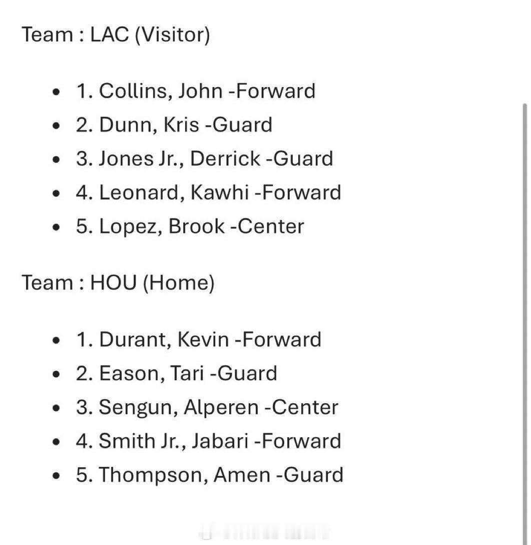 快船首发：邓恩、琼斯、伦纳德、柯林斯、洛佩兹快船vs火箭休斯顿火箭NBA吐槽大会