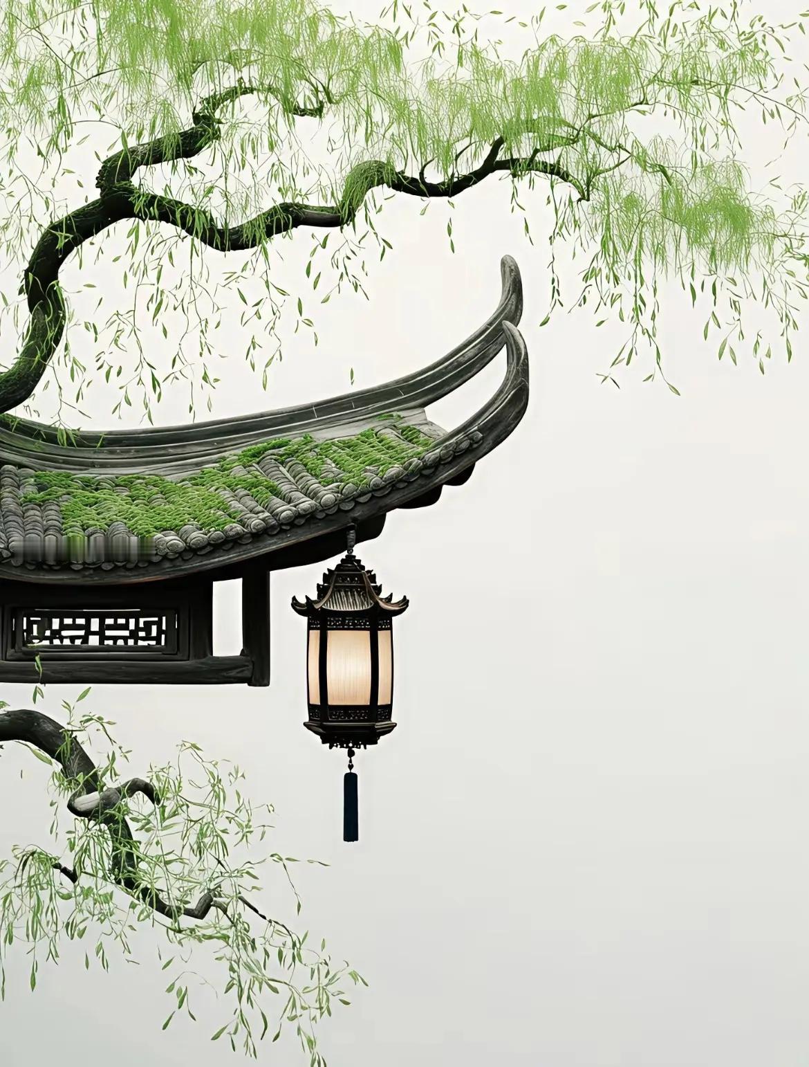 上联：绿藤缠榭烟中舍
 下联：梅藏墙角暗香来