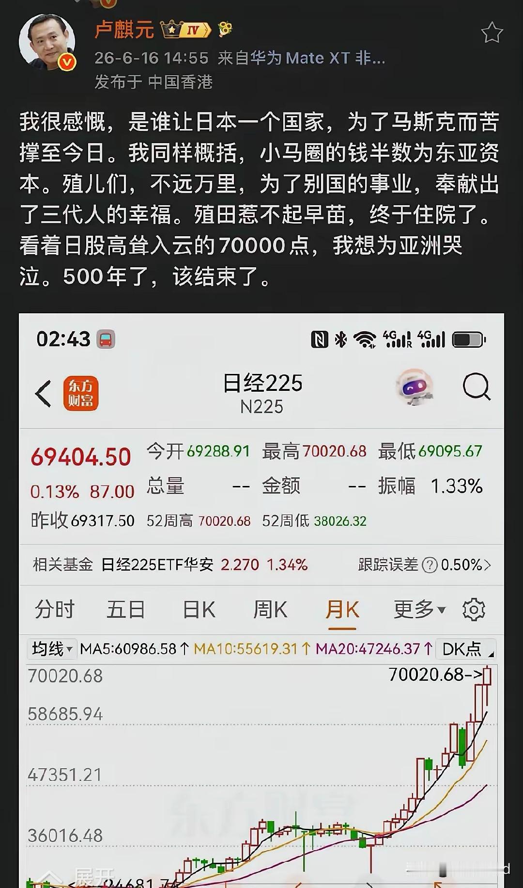 日股冲上7万点，藏着东亚财富的隐性流失
 
日经225指数今日首次突破70000
