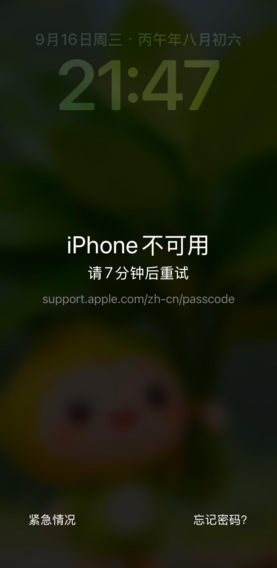 慌了…
iphone 现在就是这个样子，
前一天晚上把密码改了，后来不记得了，刚