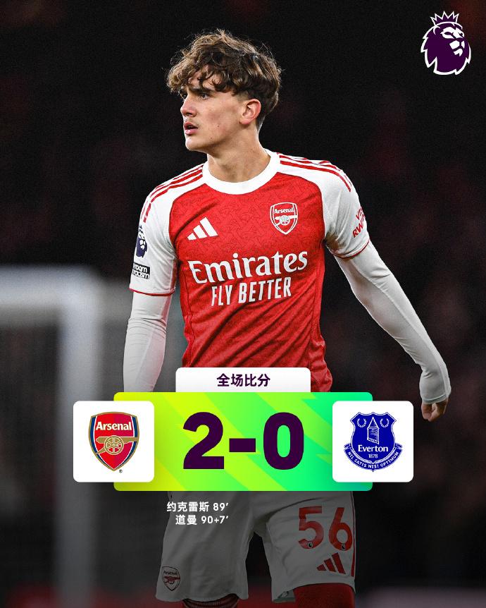 全场比分 | 阿森纳 2-0 埃弗顿

⚽第89分钟，因卡皮耶禁区内拼抢摆渡到门