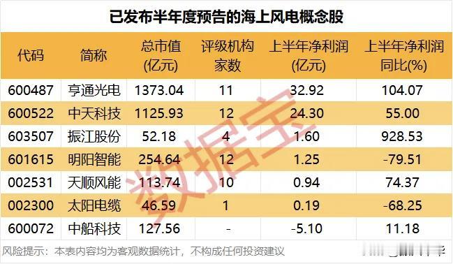已经公布半年报预告的海上风电概念股！