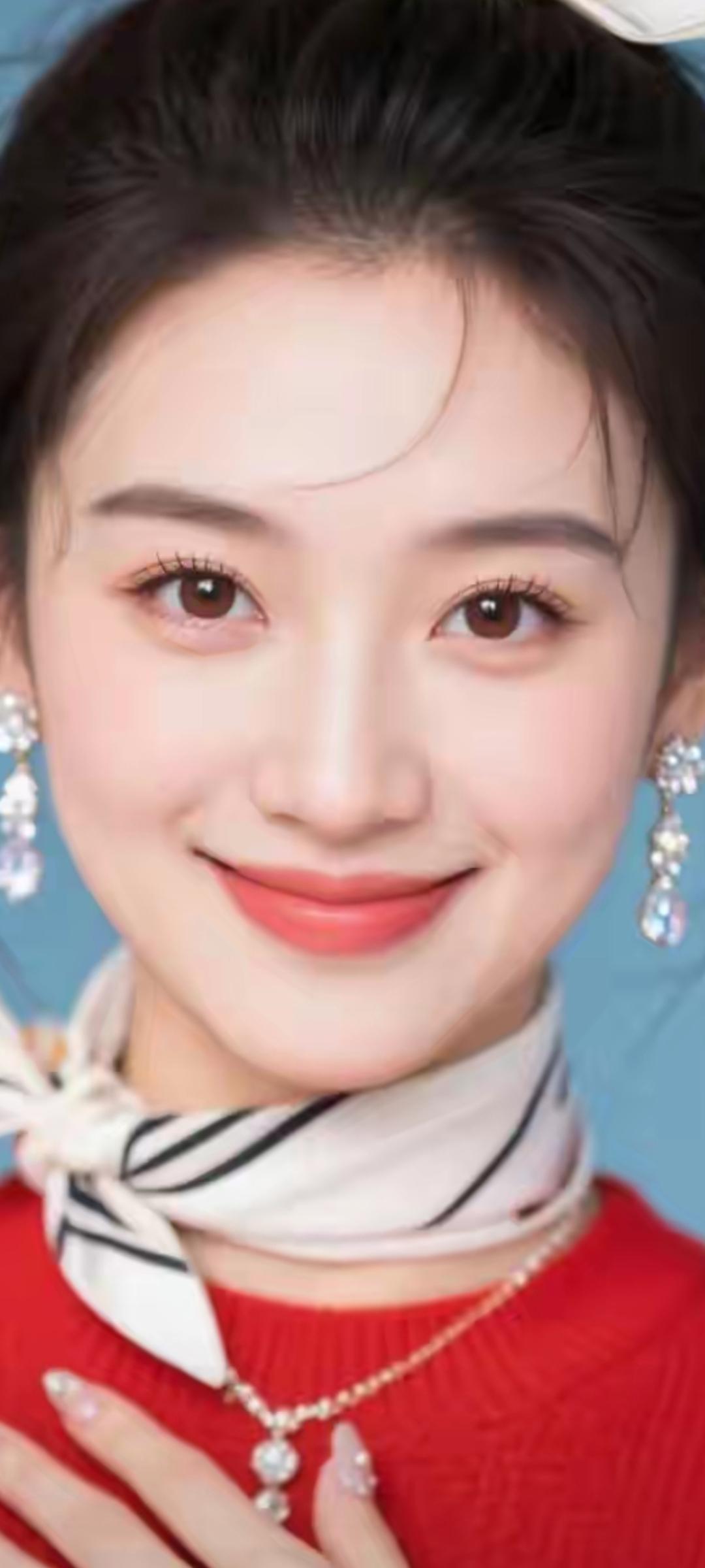 甜美笑容，优雅气质，红衣白丝巾，闪耀耳环，完美搭配！💖✨