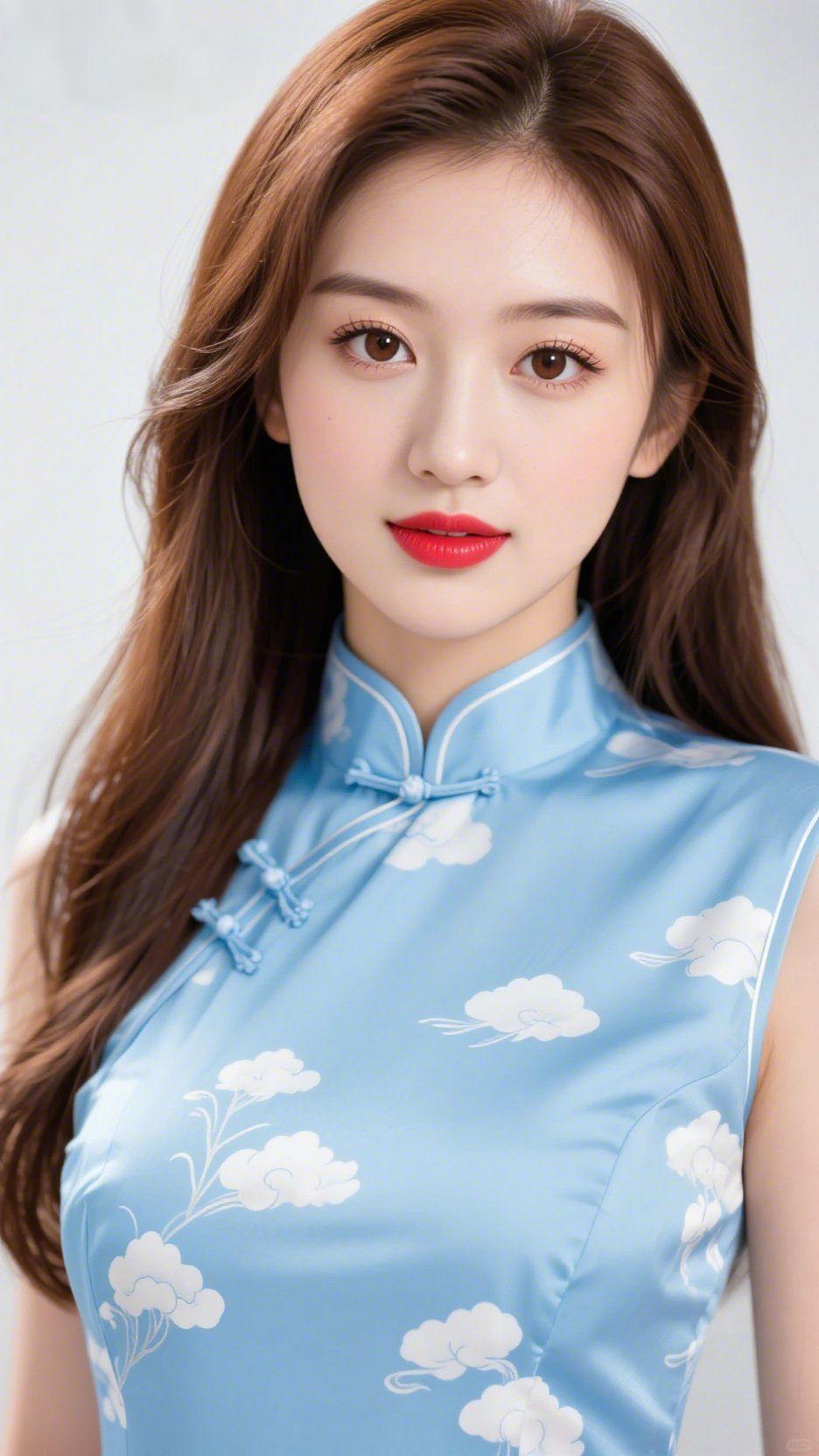 青衿揽云归
 
缎面的浅蓝似揽了整片晴空，流云纹样缀于衣间，是揉碎的云，也是藏不