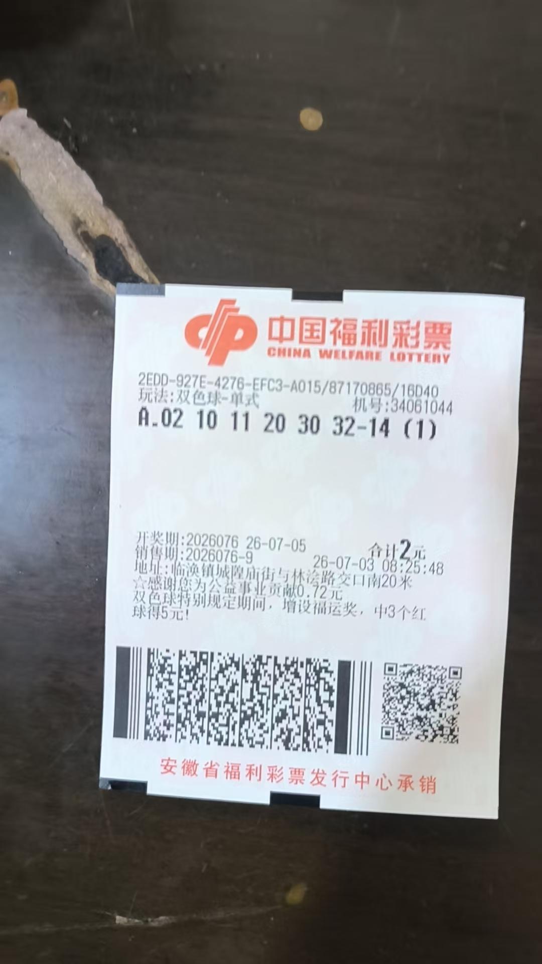 双色球晒票26076期
蓝球先选14。