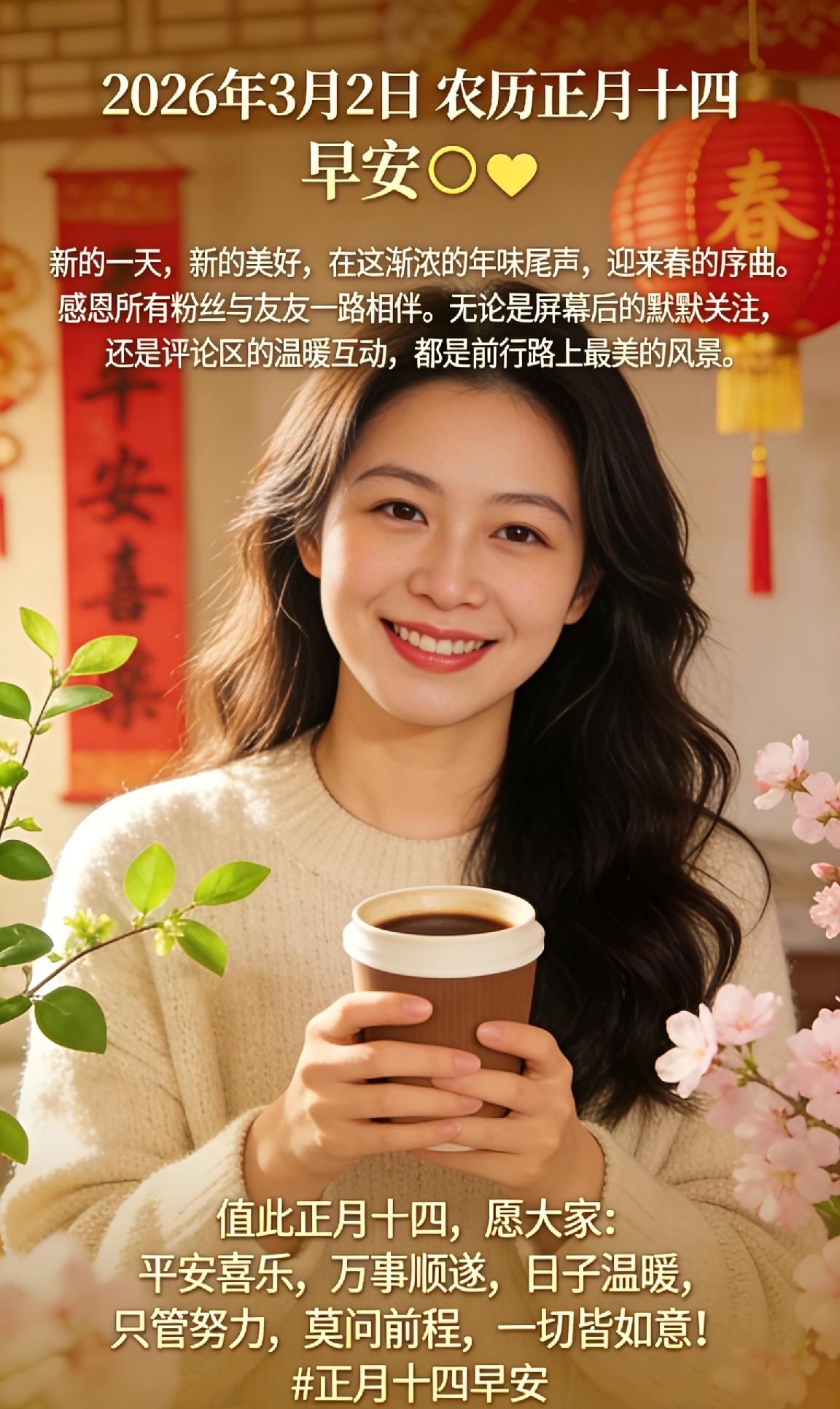 2026年3月2日 农历正月十四 早安☀️

新的一天，新的美好，在这渐浓的年味