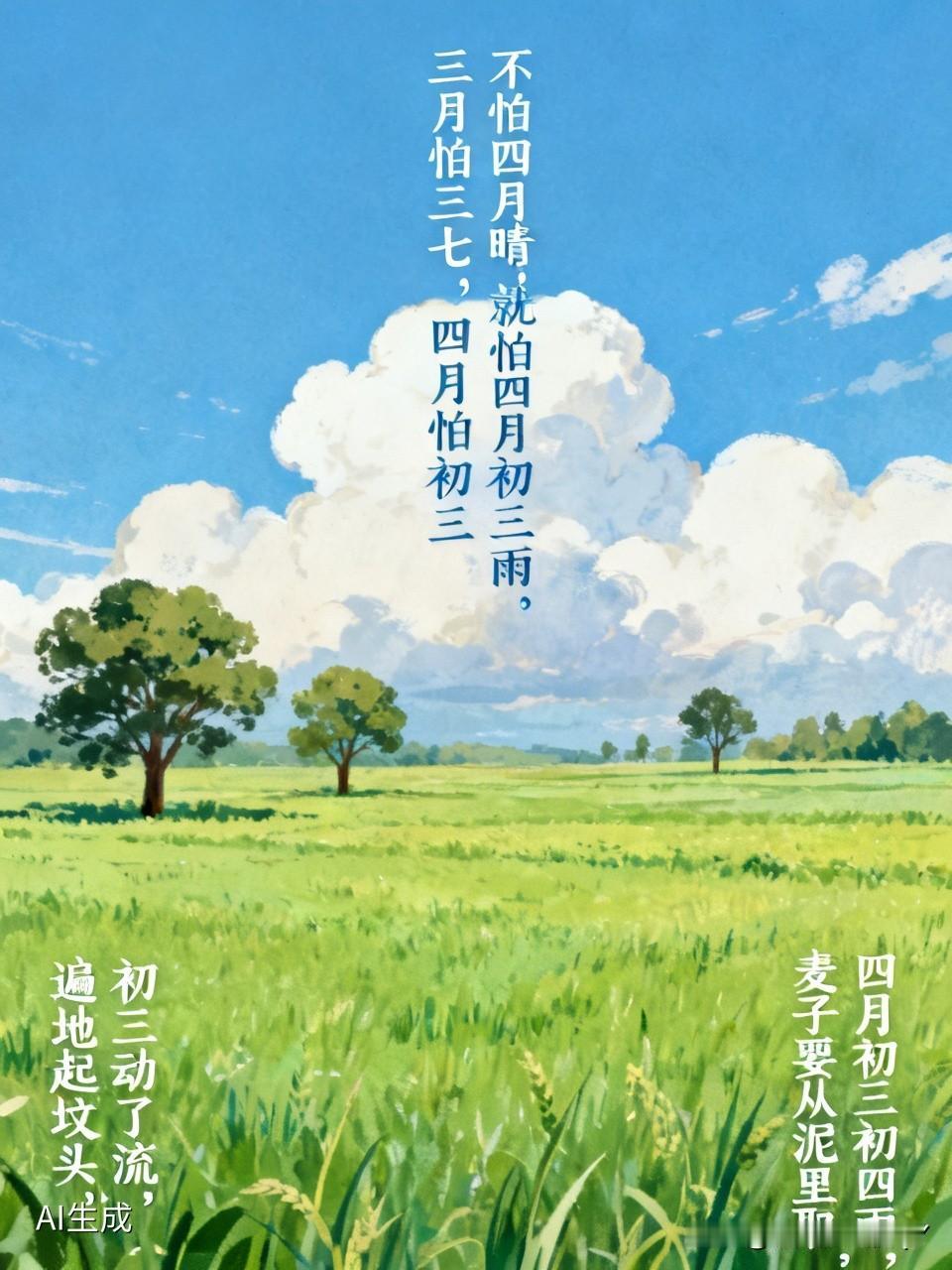 今天是四月初三民间俗语有
三月忌惮三七日，四月忧心初三时
不怕四月初三晴，只怕四