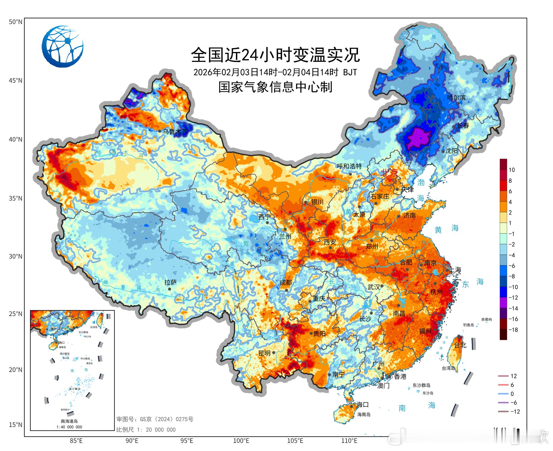 【气温】今天新疆部分地区、云南东部和贵州西部升温明显。新疆阿拉山口升12.1℃、
