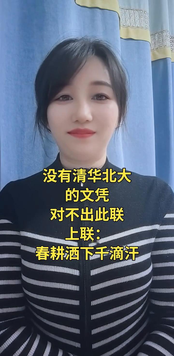 没有清华北大的文凭对不出此联。
上联：春耕洒下千滴汗。下联：春耕洒洒千滴汗。