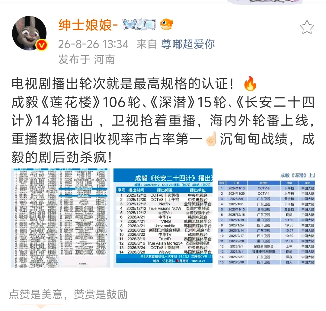 內娱有成毅，说谢谢了吗成毅的上限现在谁也不知道！剧集常年多轮轮播、榜单常驻，海外